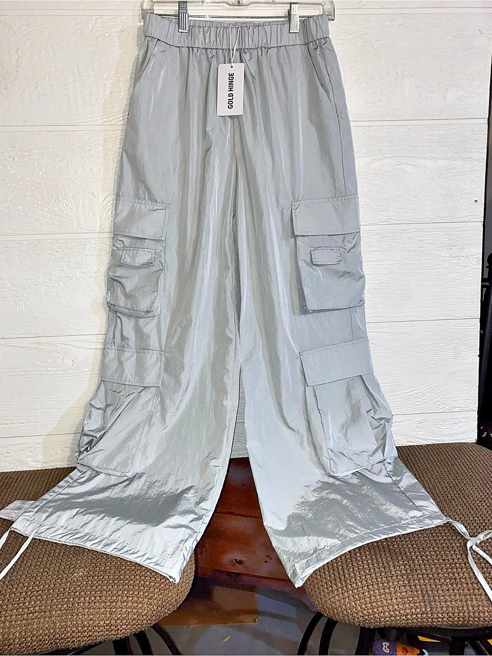 Gold Hinge Parachute Cargo Pants Gray Large NWT